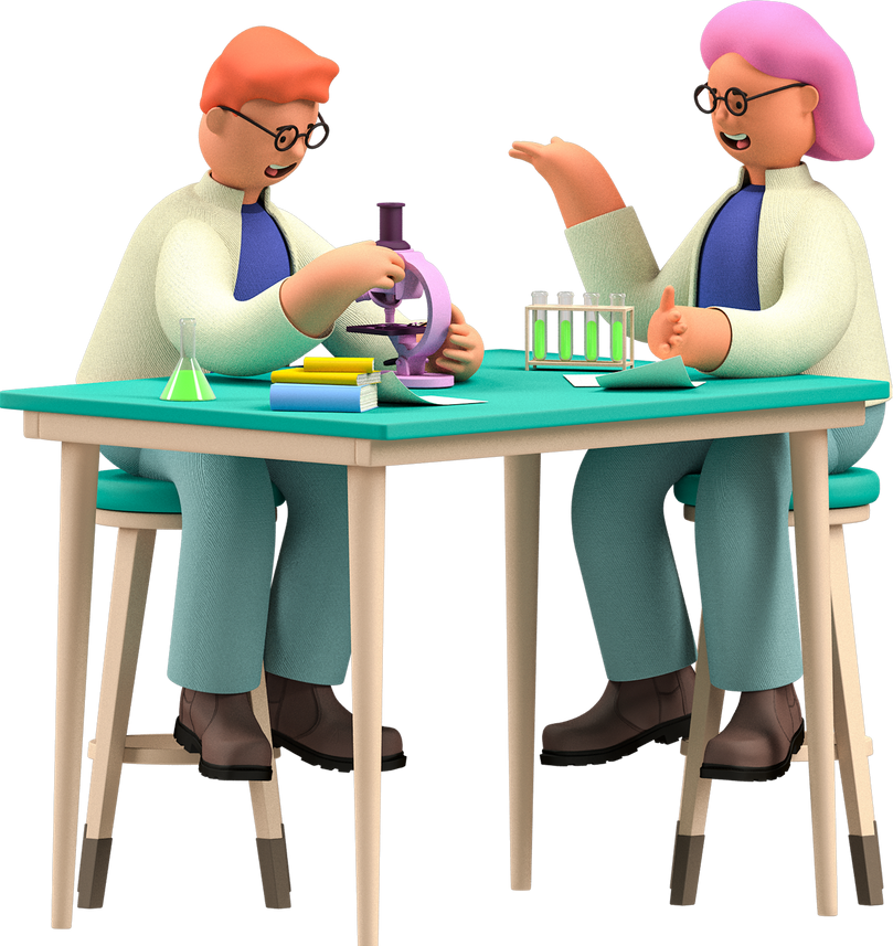 3D Business Elements Scientists Experimentig